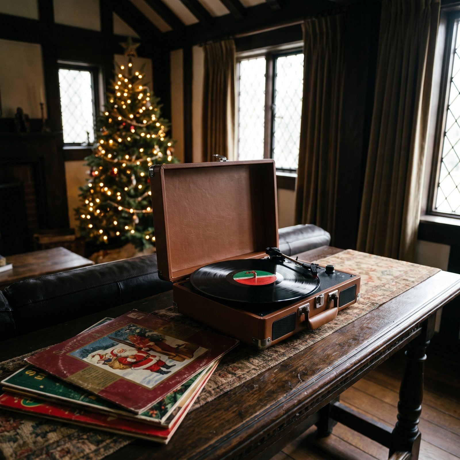 The Record Player With the Latching Lid and the Stack of Christmas LPs