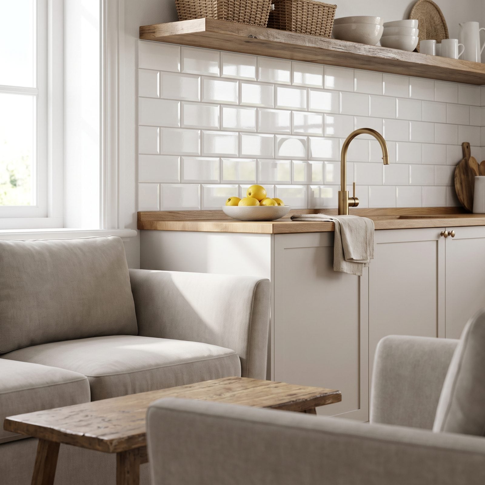 A Reflective Backsplash Brightens the Cooking Zone