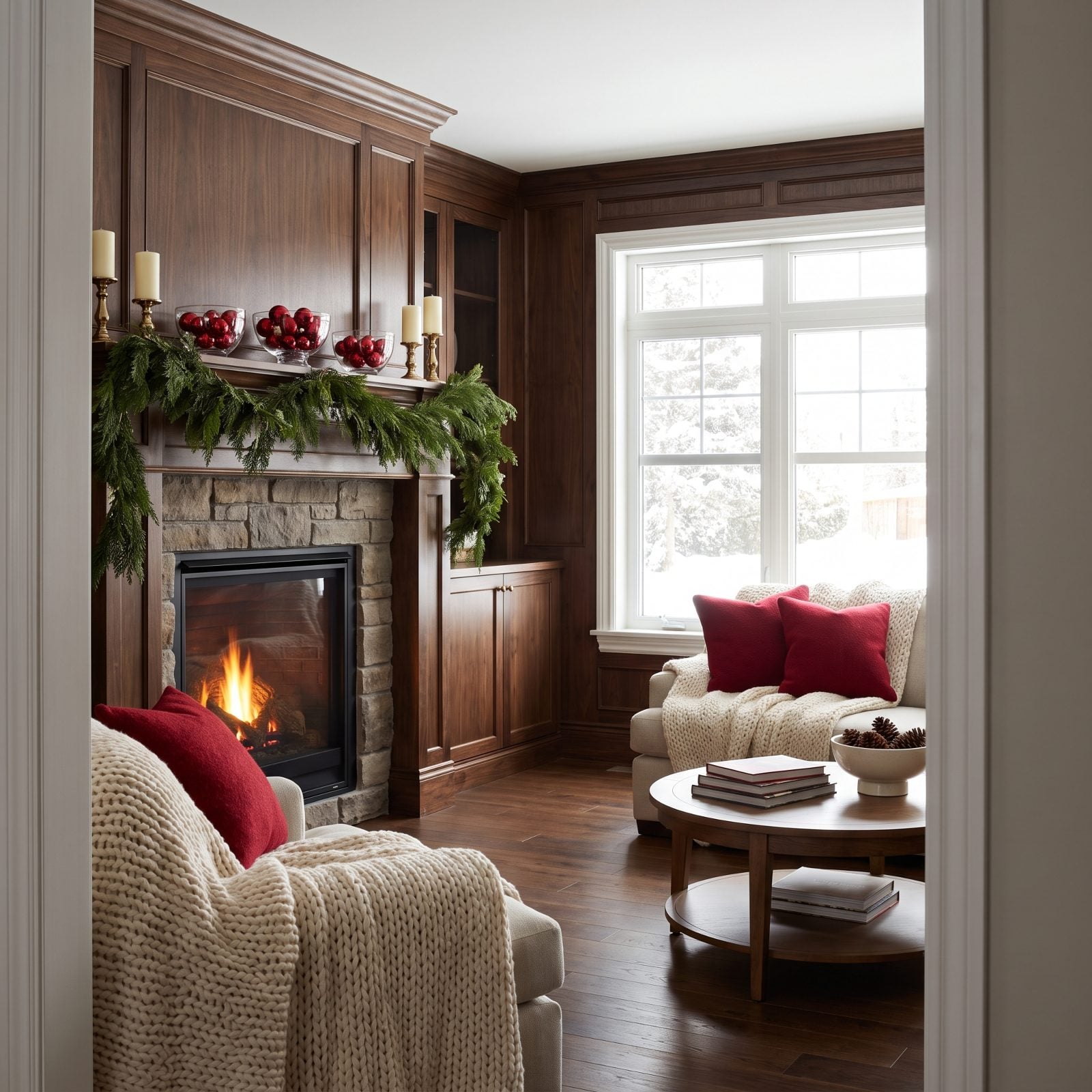 A Restrained Palette of Forest Green, Cranberry, and Cream
