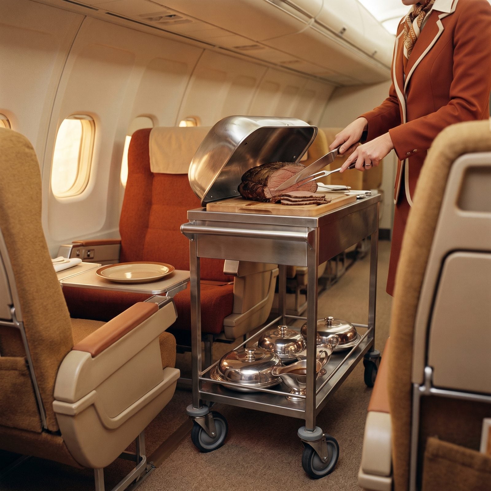 Roast Beef Carved Beside the Seat From a Rolling Trolley