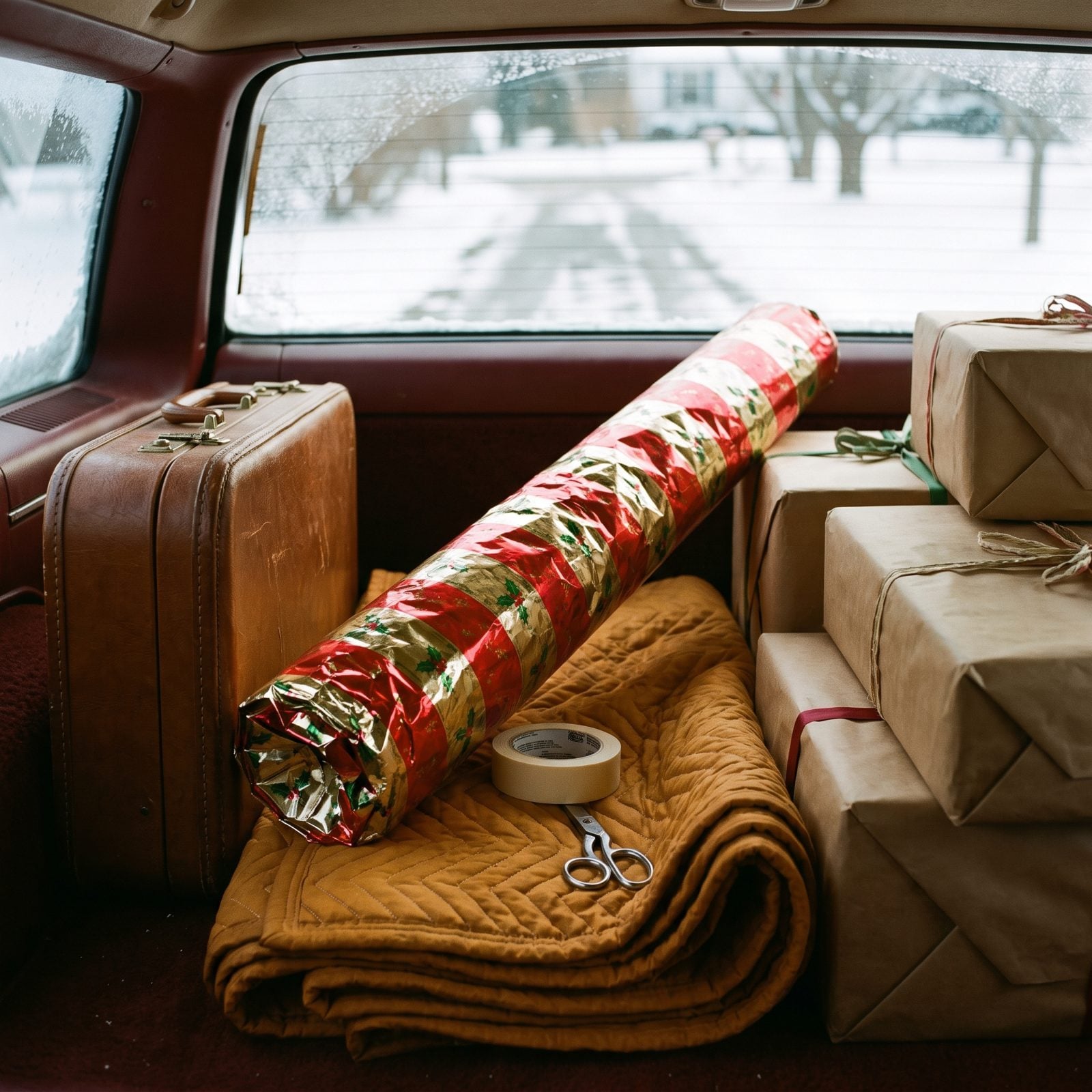 The Roll of Foil Gift Wrap That Got Crushed Flat by the Suitcase