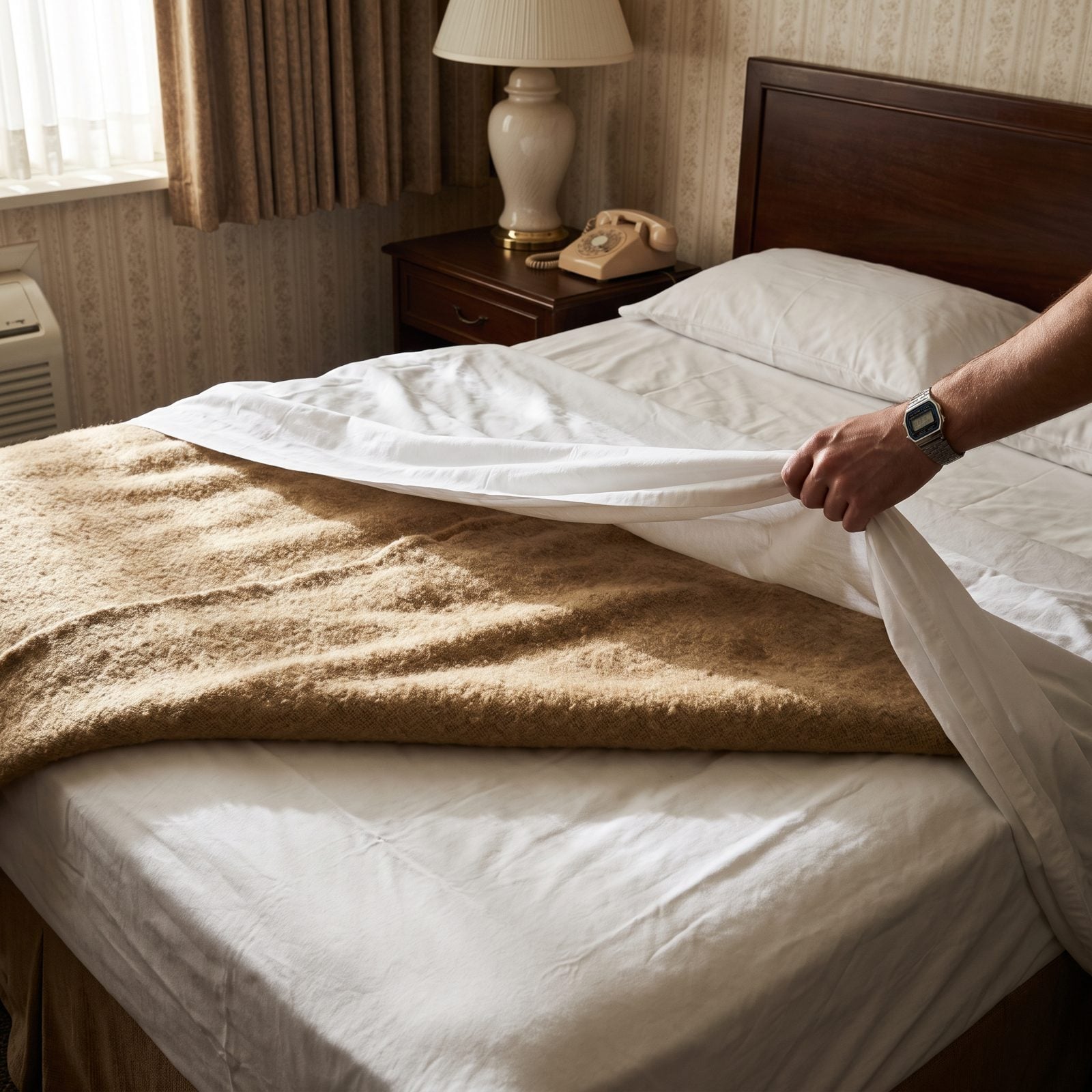 The Scratchy Wool Blanket Pressed Between Two White Sheets