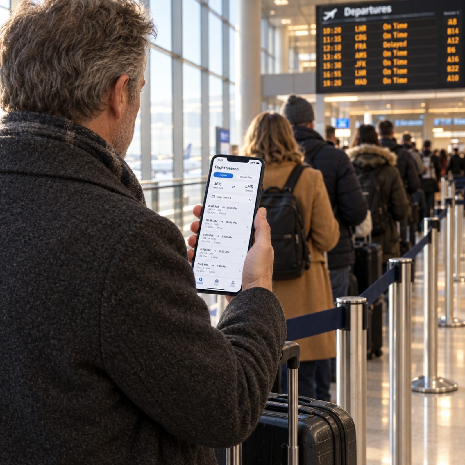 Search for Replacement Flights While You're Still Standing in Line