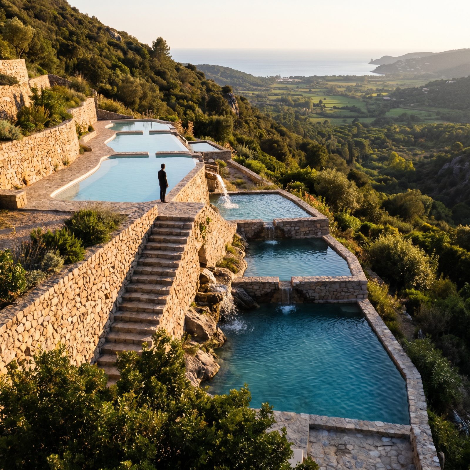 A Series of Pools Stepping Down a Hillside