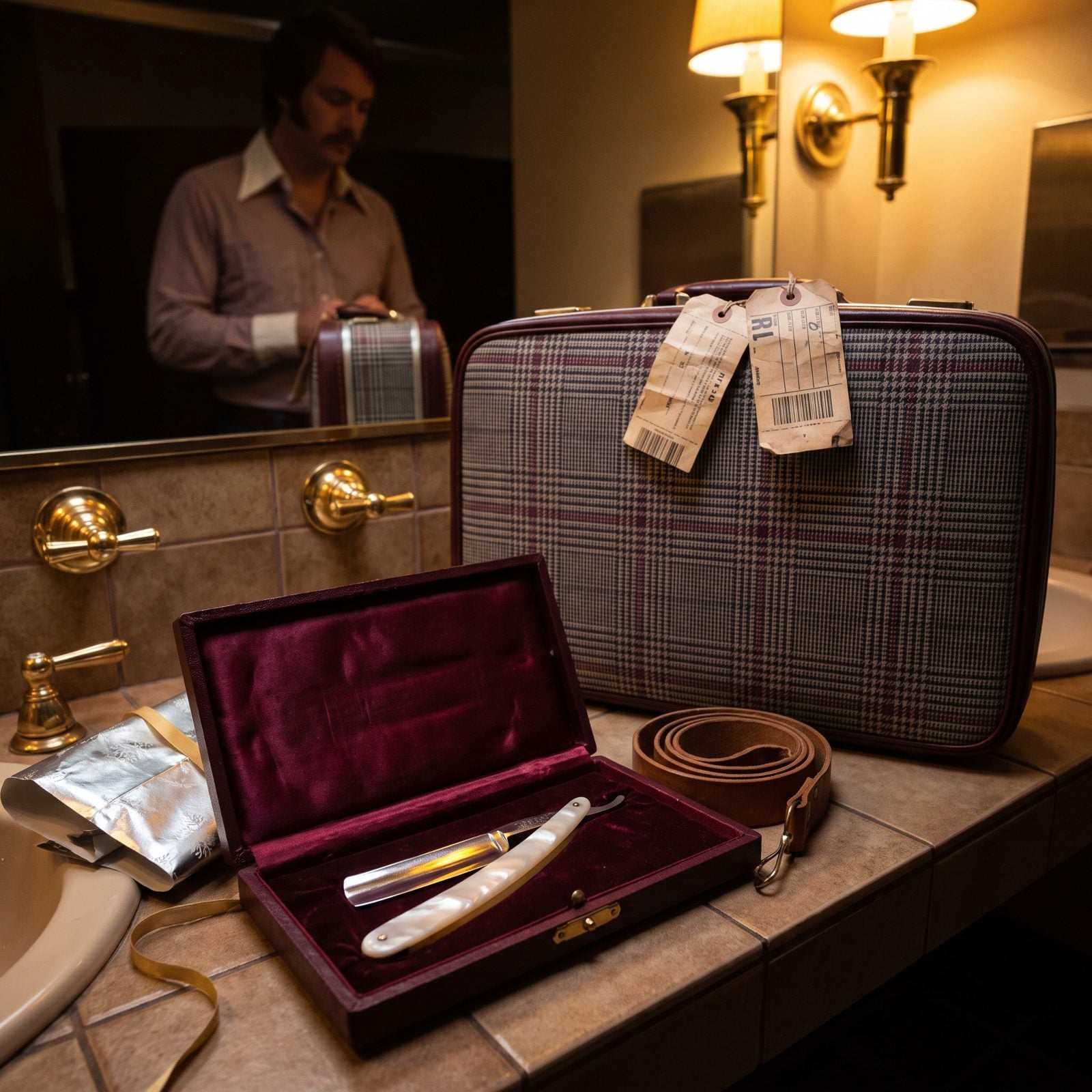 The Straight Razor in Its Velvet-Lined Presentation Case