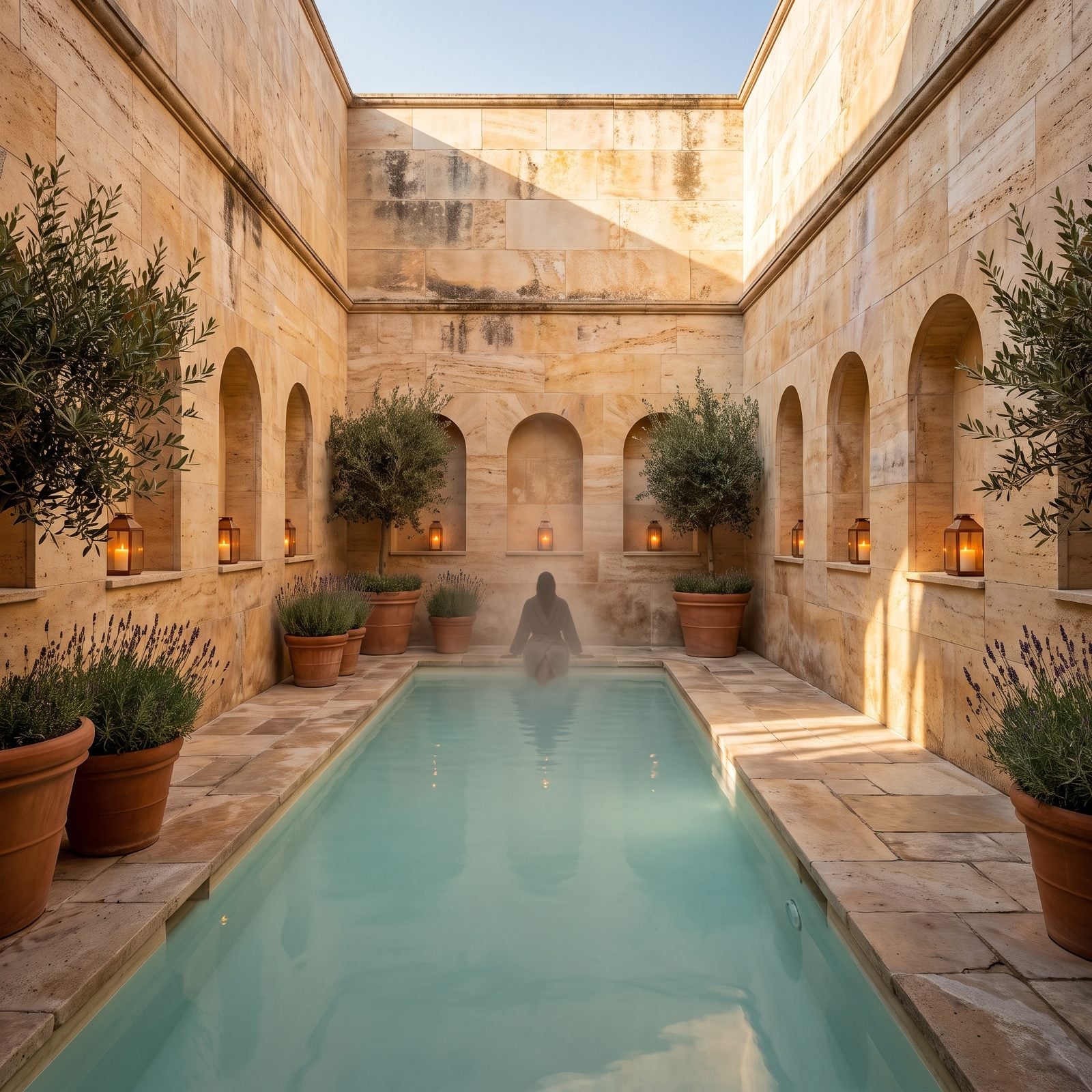 A Thermal Pool Tucked Into a Walled Spa Courtyard