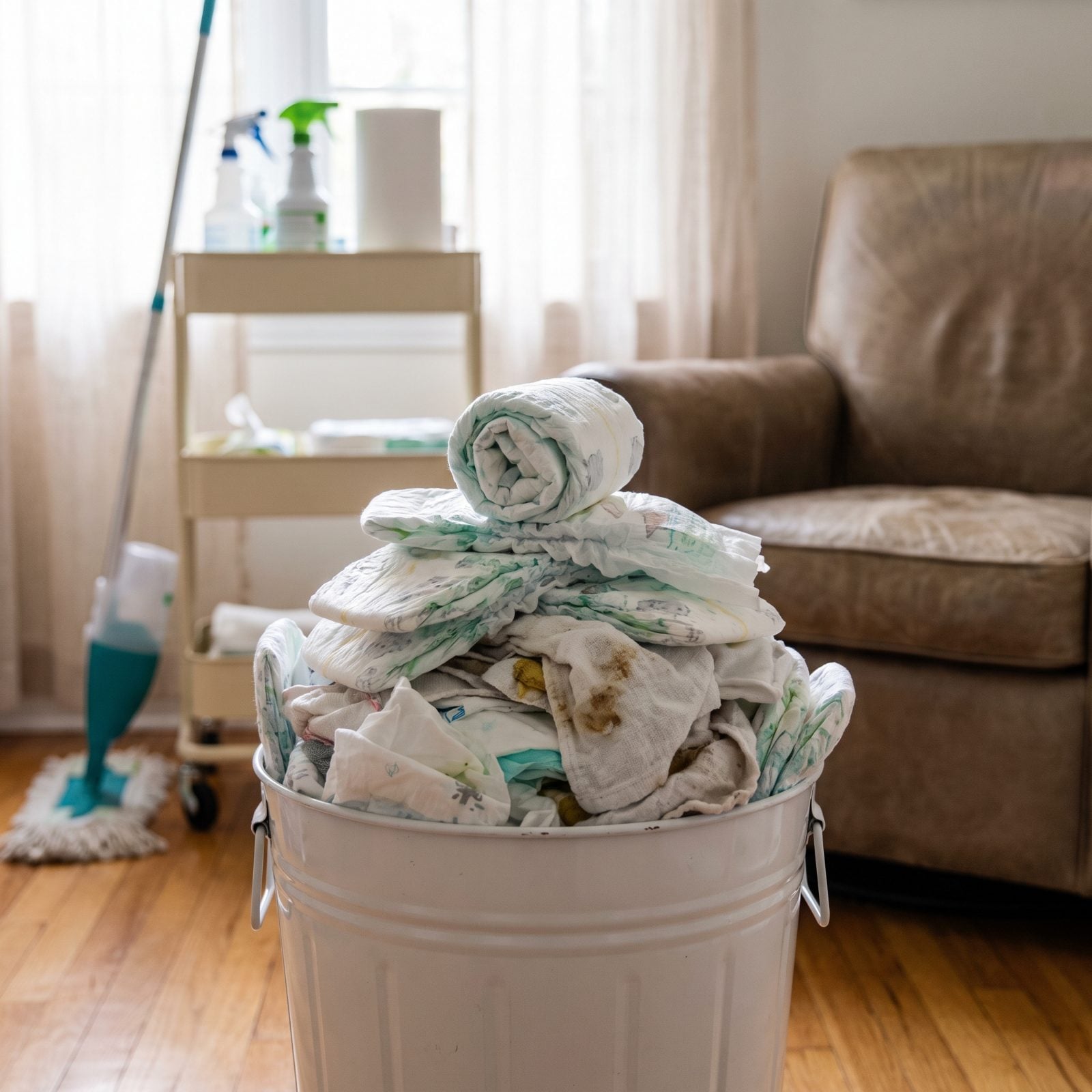 Tossing Unbagged Diapers Straight Into the Trash Can