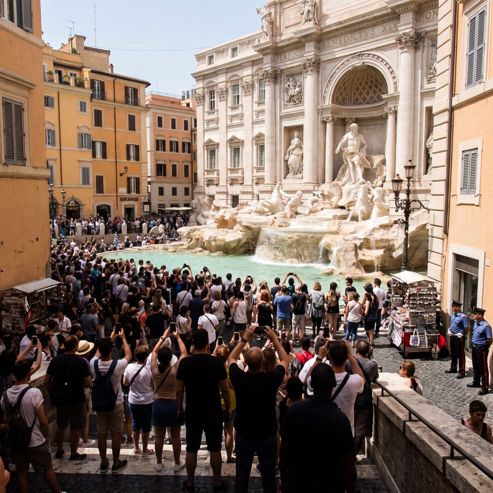 The Trevi Fountain Is Enclosed by a Compact, Packed Piazza