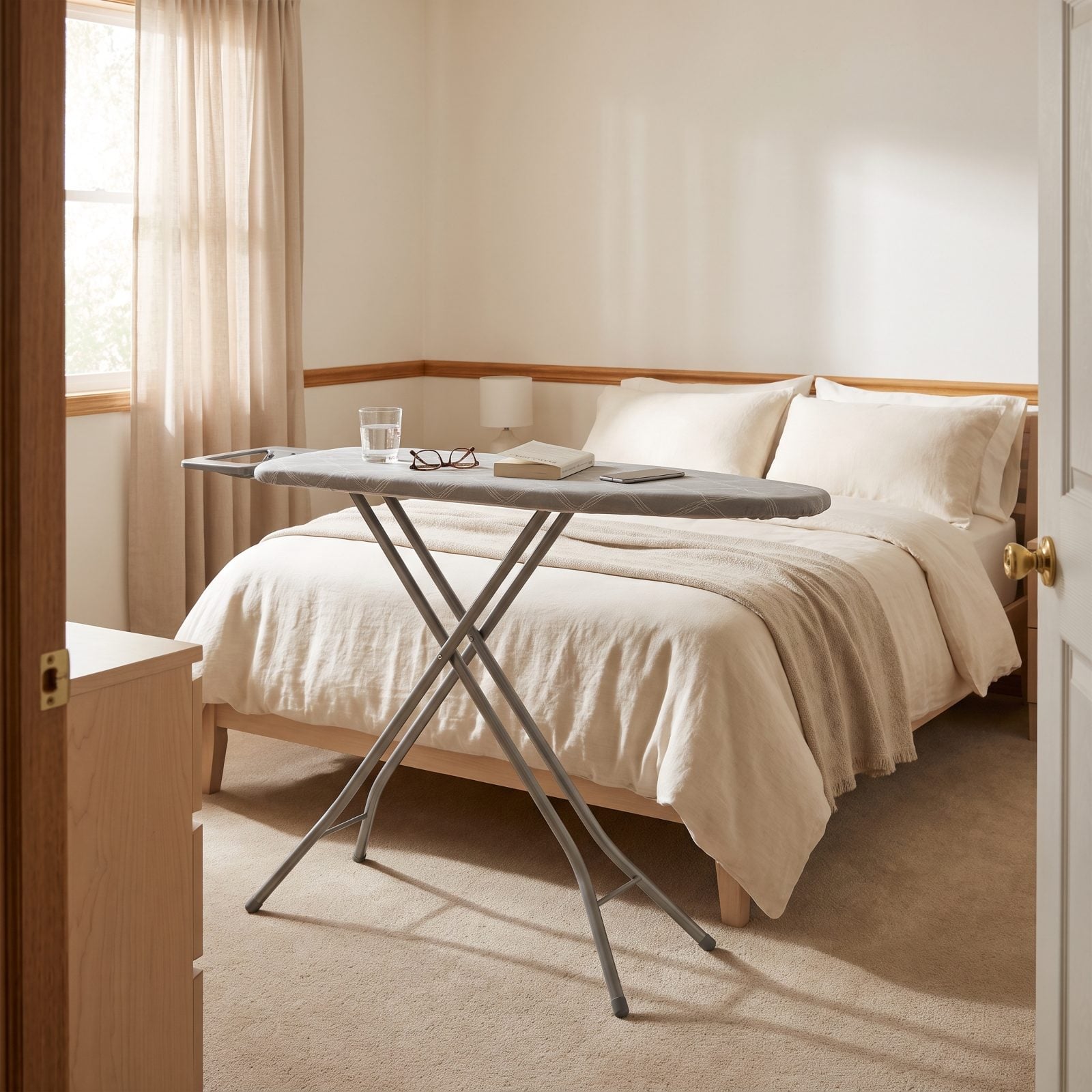 Turn the Ironing Board Into an Adjustable Bedside Table