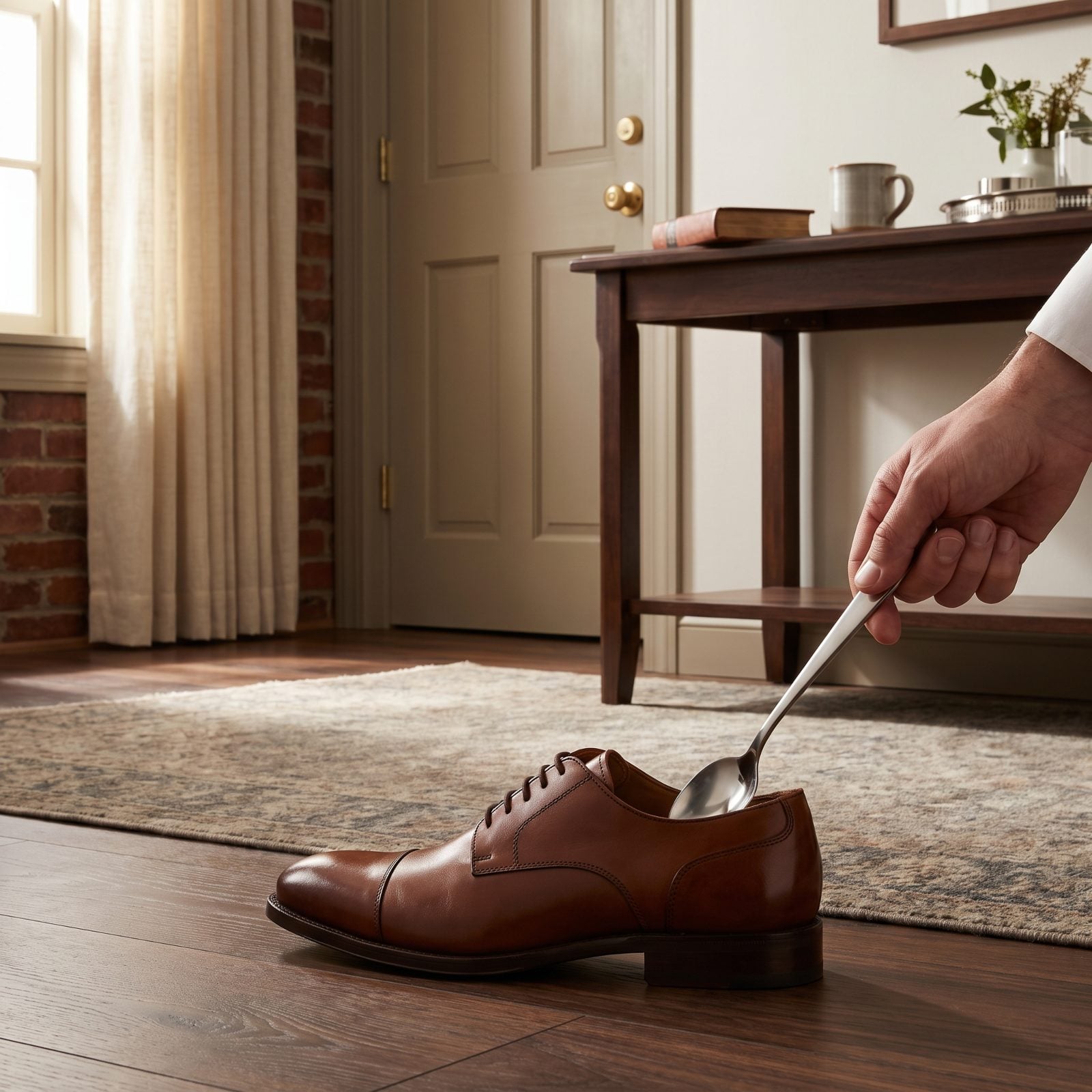 Use a Coffee-Station Spoon When You Can't Find a Shoehorn