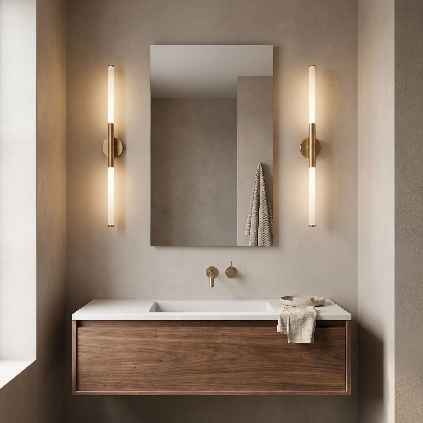 Vertical Sconces That Pull the Eye Toward the Ceiling