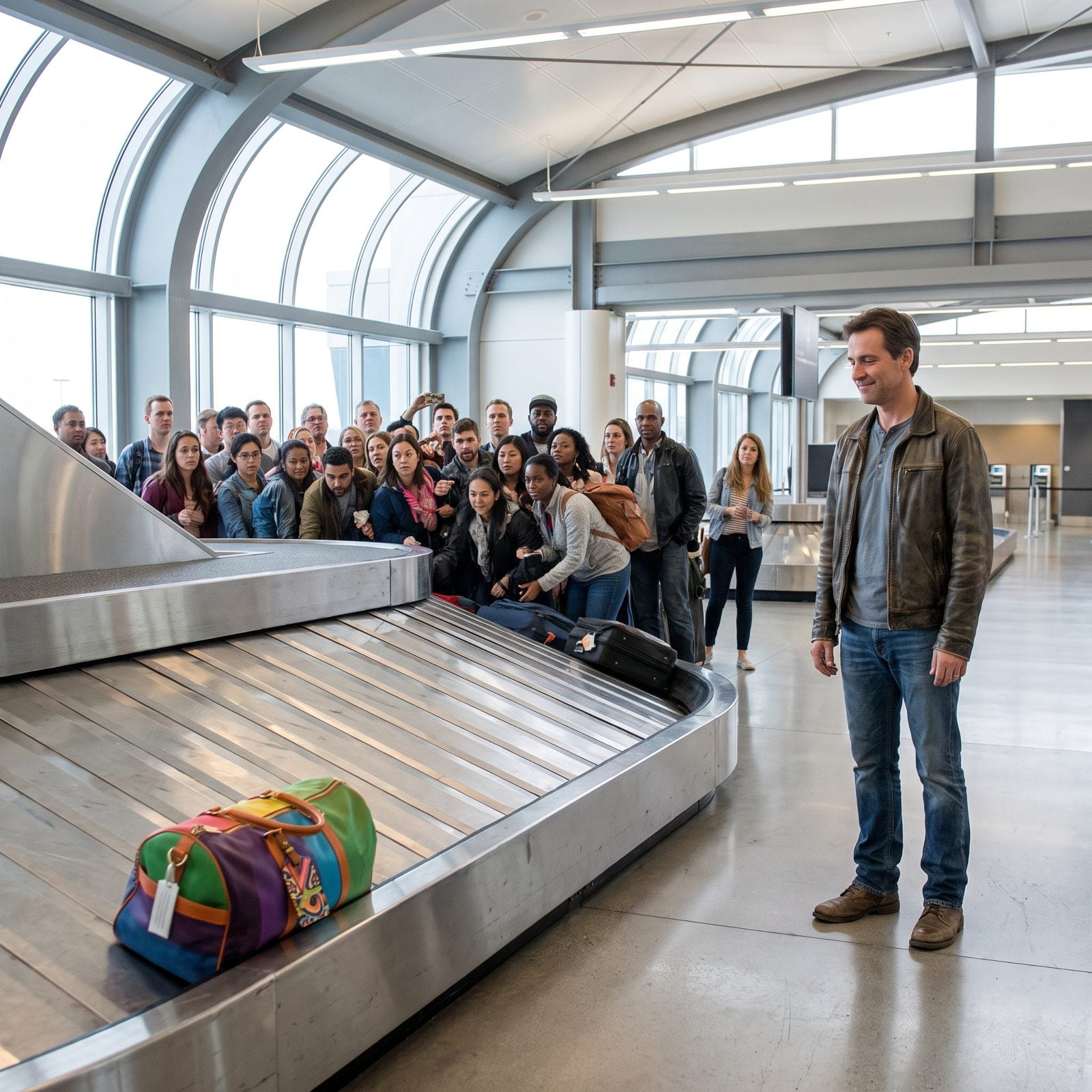 Waiting Downstream From the Baggage Carousel Crowd