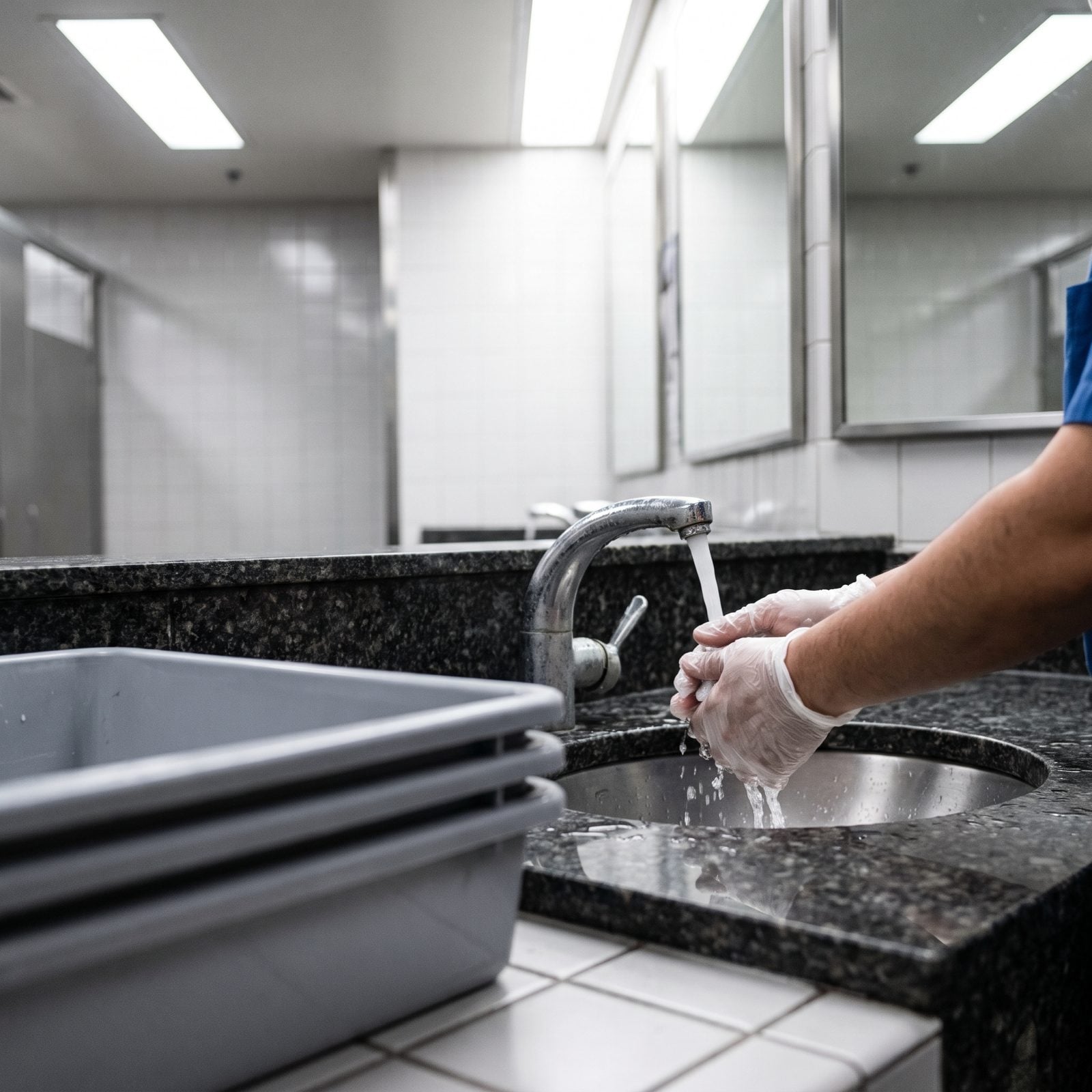 Washing Hands After Handling Security Bins