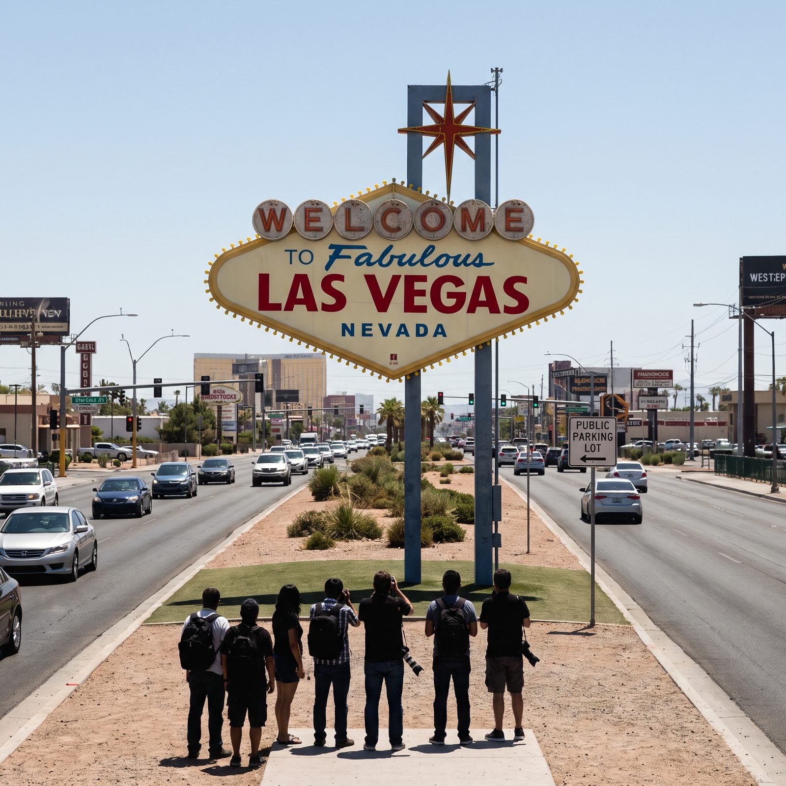 The Welcome to Fabulous Las Vegas Sign Stands in a Traffic Median