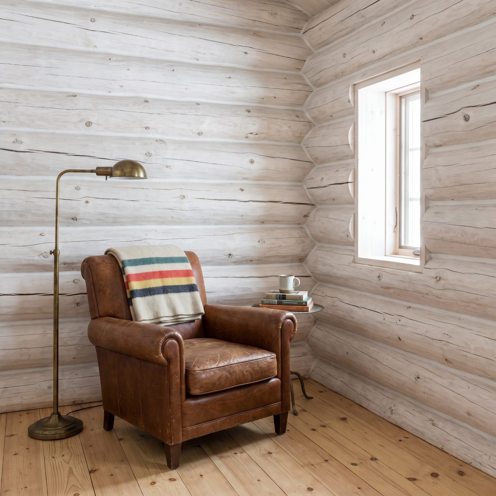 Whitewashed Log Walls That Keep Every Knot and Lose the Cave Feeling