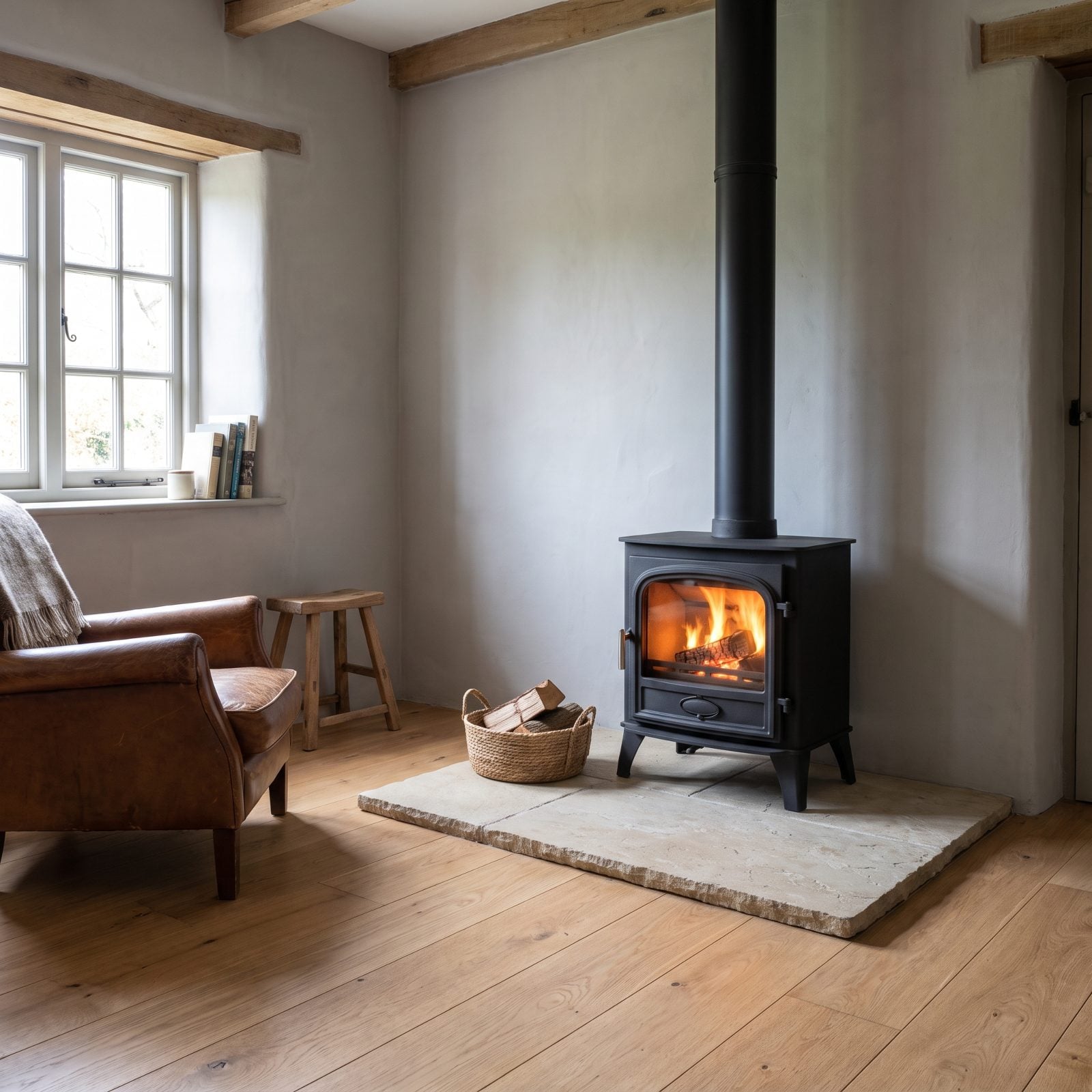 A Wood Stove With Clear Space Around It Becomes a Focal Point
