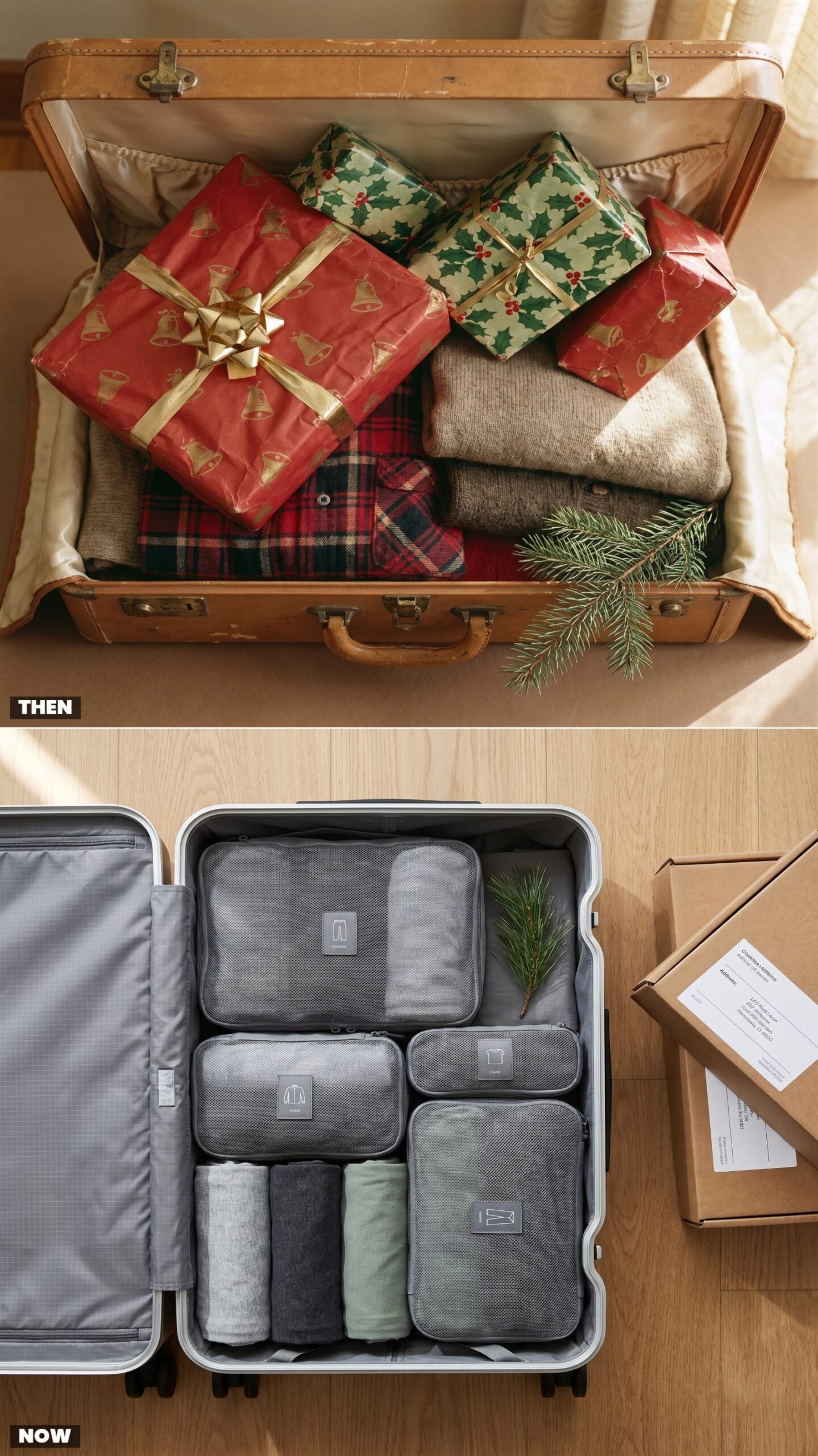 Wrapped Presents Packed Among Clothes vs. Gifts Shipped Ahead
