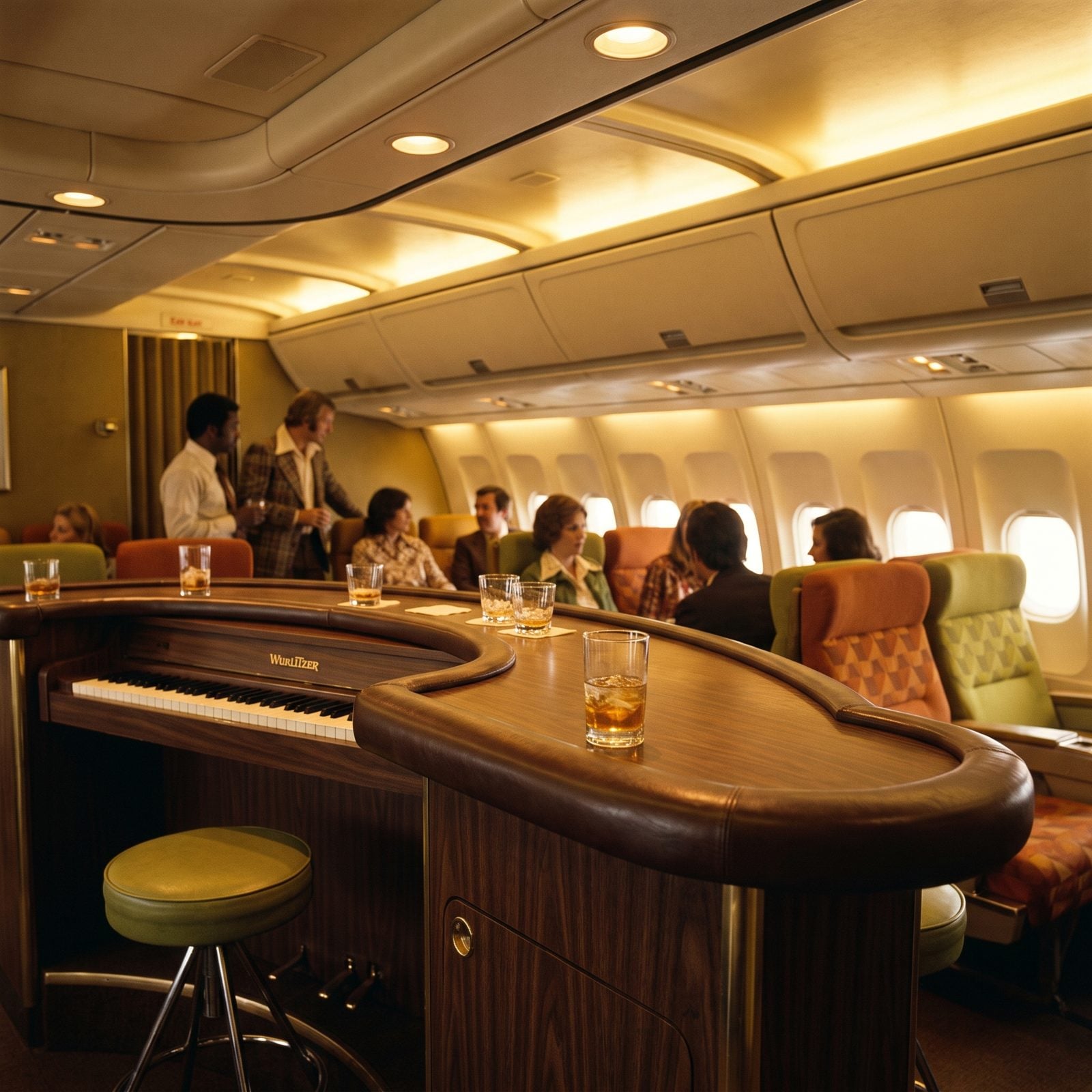 The Wurlitzer Electric Piano Bar in American Airlines' 747 Coach Cabin